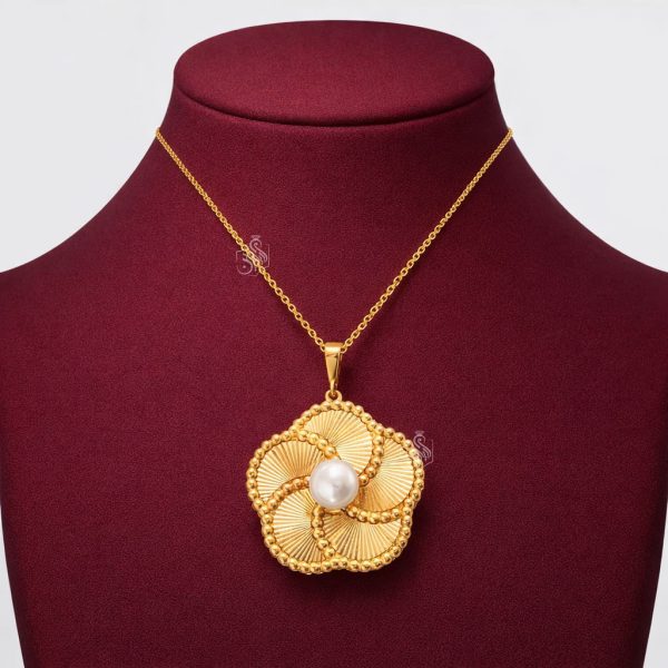 آویز طلا ۱۸ عیار طرح گل با مروارید بدون زنجیر